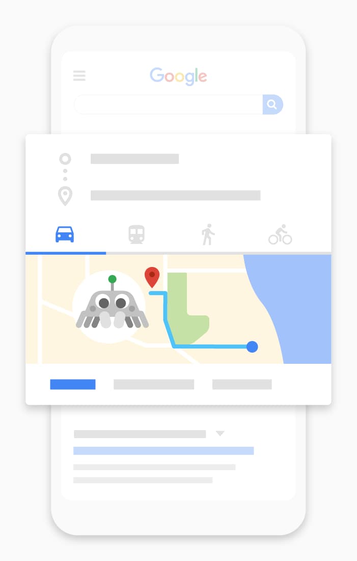Mobile Google Maps showing AI-driven local results with a route to a nearby business