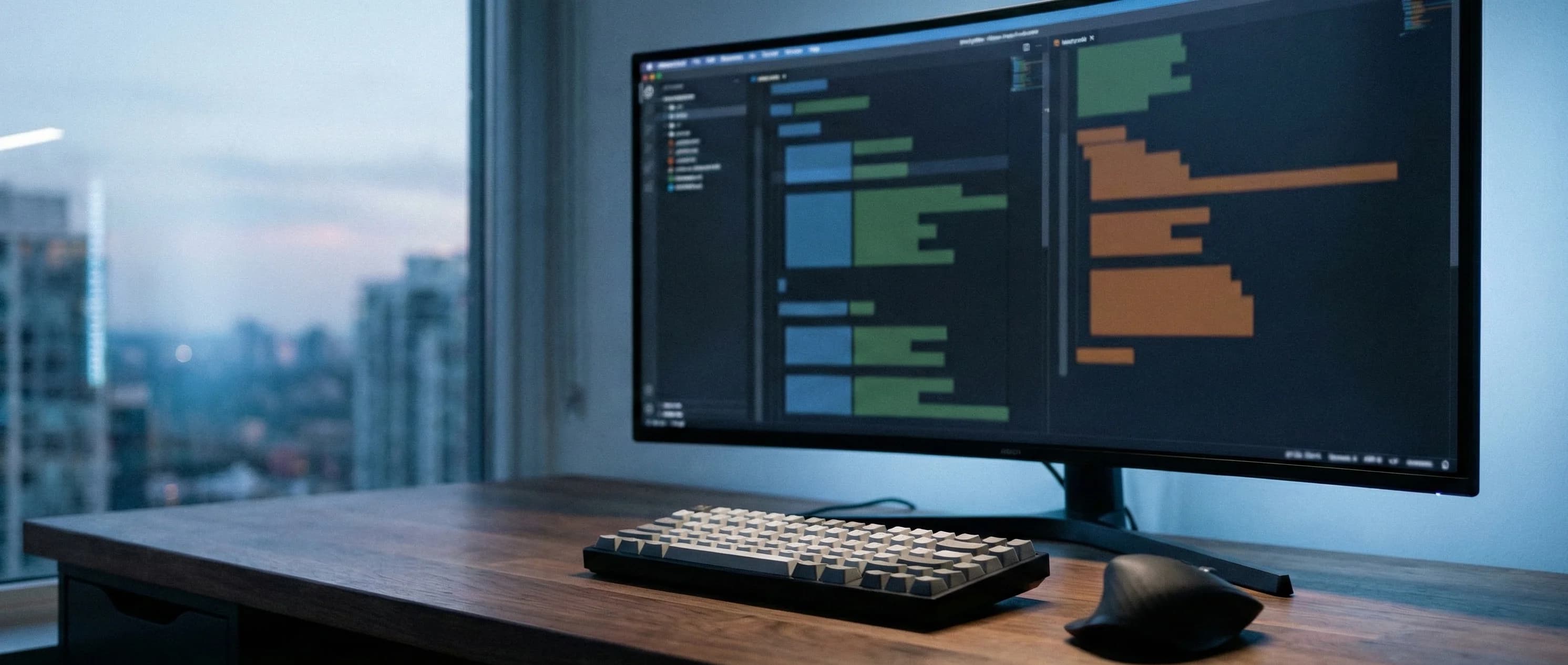 Connascent web application developer coding custom software on screen